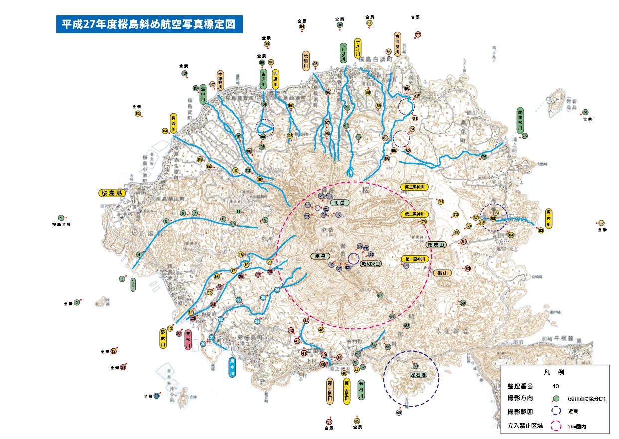 桜島斜め航空写真標定図